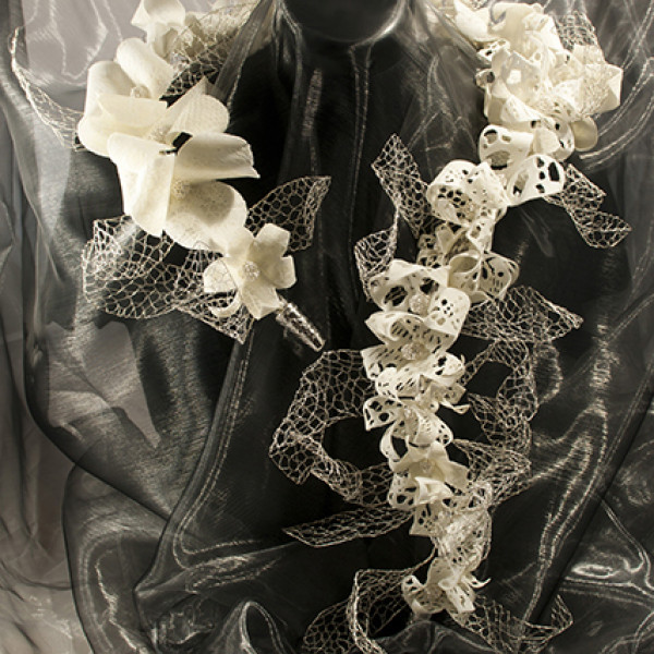 Contemporary multimedia lace collar, inspired by traditional lace.